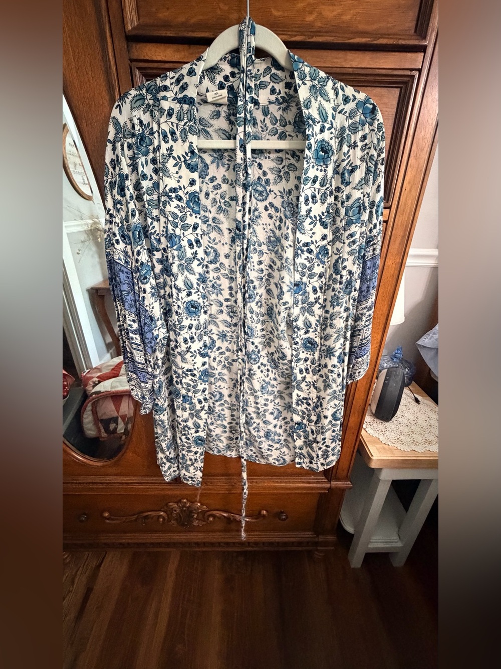 Women's Blue Floral Cardigan Sweater